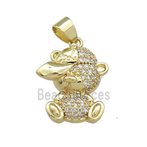 Copper Bear Pendant Pave Zircon Gold Plated