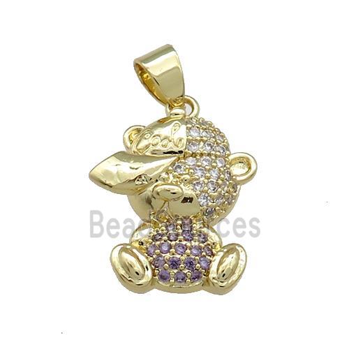 Copper Bear Pendant Pave Zircon Gold Plated