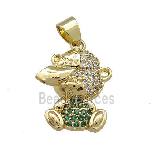 Copper Bear Pendant Pave Zircon Gold Plated