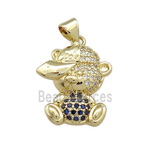 Copper Bear Pendant Pave Zircon Gold Plated