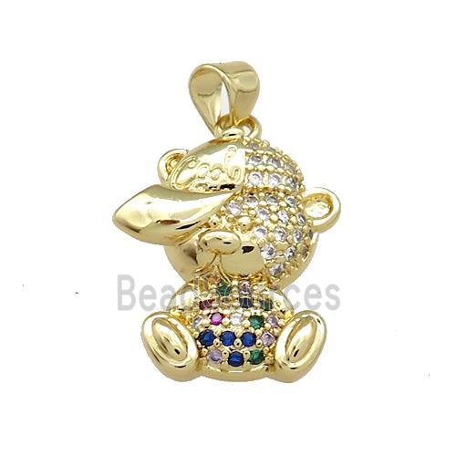 Copper Bear Pendant Pave Zircon Gold Plated