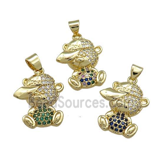 Copper Bear Pendant Pave Zircon Gold Plated Mixed