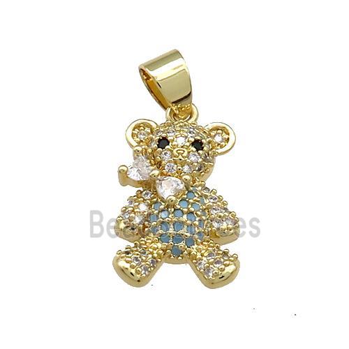 Copper Bear Pendant Pave Zircon Gold Plated