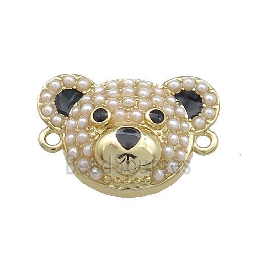 Copper Bear Connector Pave Pearlized Resin Gold Plated