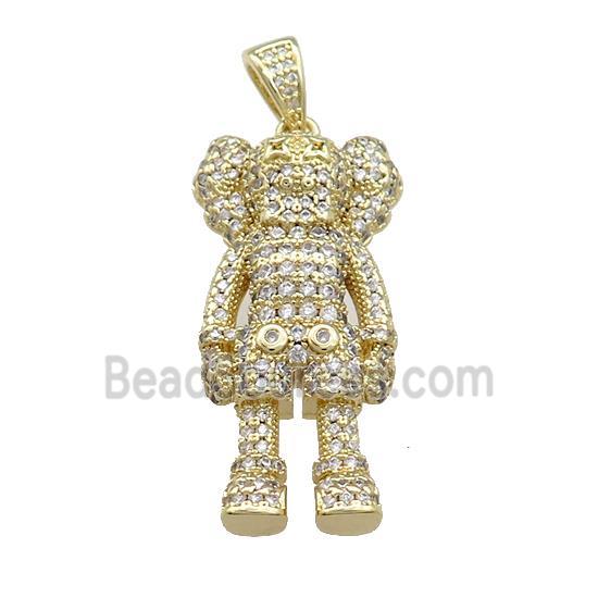 Copper Iced Out Cartoon Doll Pendant Pave Zircon Gold Plated