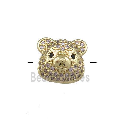 Copper Bear Beads Pave Pink Zircon Gold Plated