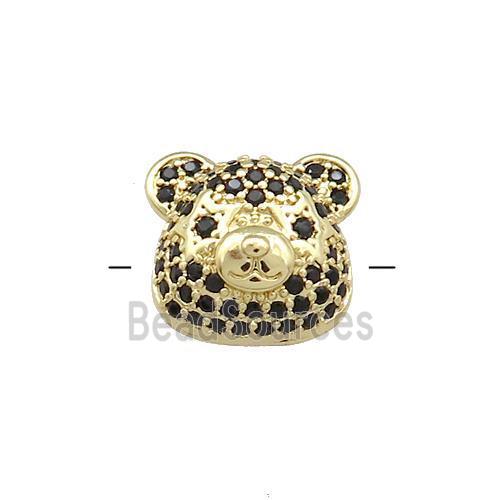 Copper Bear Beads Pave Black Zircon Gold Plated