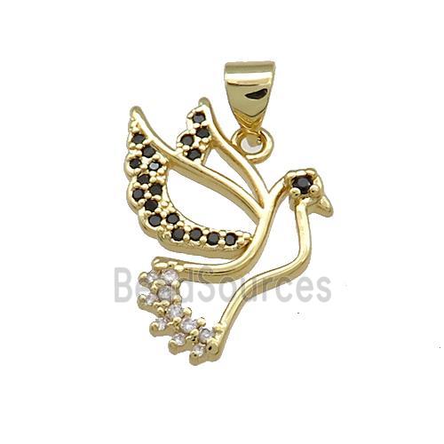 Copper Peace Dove Charms Pendant Pave Zircon Birds Gold Plated