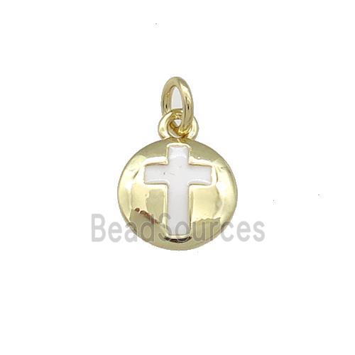 Copper Cross Pendant White Enamel Circle Gold Plated