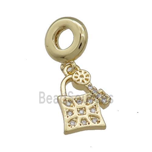 Copper Lock Key Pendant Pave Zircon Gold Plated