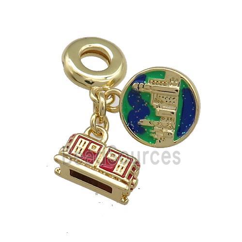 Copper House City Pendant Red Enamel Gold Plated