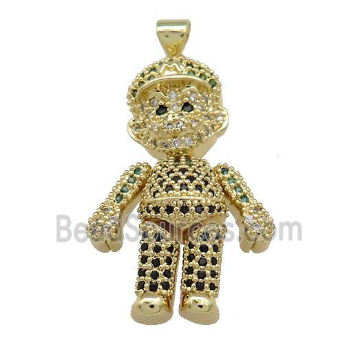 Copper Man Charms Pendant Pave Zircon Gold Plated