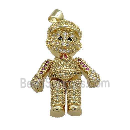 Copper Man Charms Pendant Pave Zircon Gold Plated