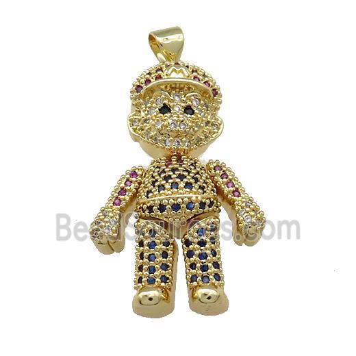 Copper Man Charms Pendant Pave Zircon Gold Plated