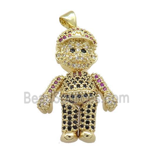 Copper Man Charms Pendant Pave Zircon Gold Plated