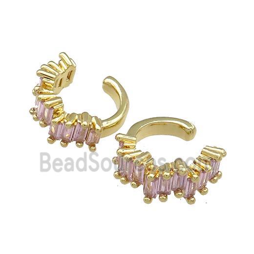 Copper Clip Earrings Pave Pink Zircon Gold Plated