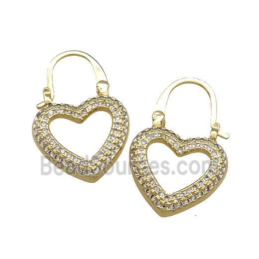 Copper Heart Latchback Earrings Pave Zircon Gold Plated