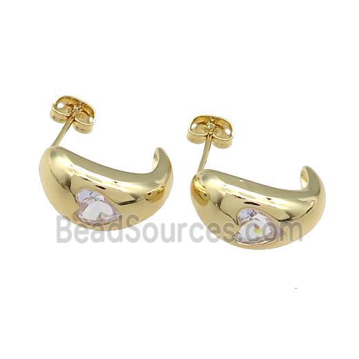 Copper Stud Earrings Pave Zircon Gold Plated