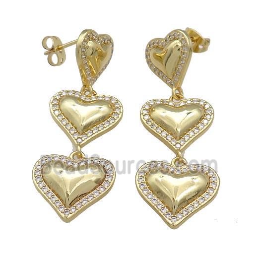 Copper Heart Stud Earrings Pave Zircon Gold Plated