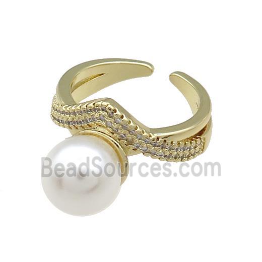 Copper Rings Pave Zircon Pearlized Resin Gold Plated