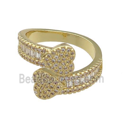 Copper Rings Pave Zircon Heart Gold Plated