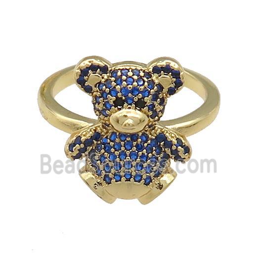 Copper Bear Rings Pave Blue Zircon Gold Plated