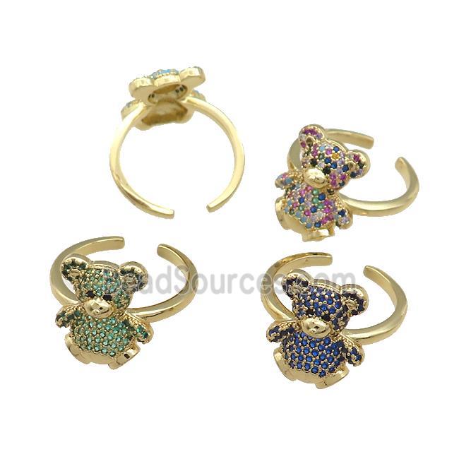 Copper Bear Rings Pave Zircon Gold Plated Mixed