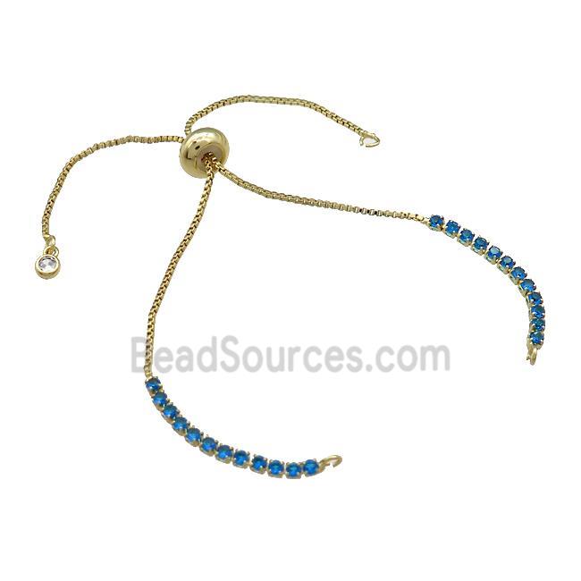 Copper Bracelet Chains Pave Blue Zircon Gold Plated