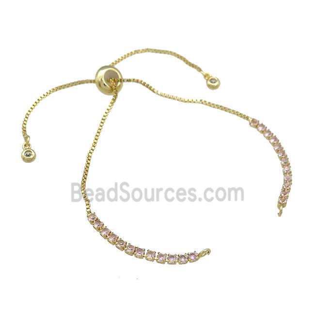 Copper Bracelet Chains Pave Pink Zircon Gold Plated