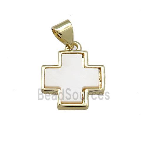 Copper Cross Pendant Pave Shell Gold Plated