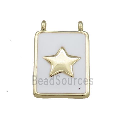 Copper Rectangle Pendant White Enamel Star 2loops Gold Plated