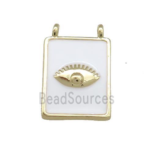 Copper Rectangle Pendant White Enamel Eye 2loops Gold Plated