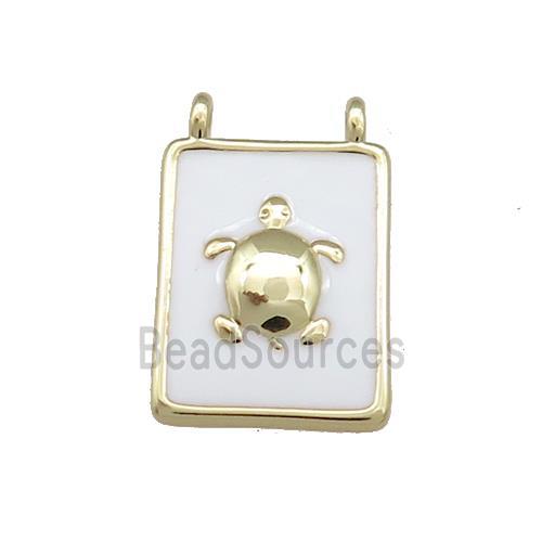 Copper Rectangle Pendant White Enamel Tortoise 2loops Gold Plated