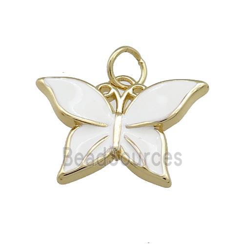 Copper Butterfly Pendant White Enamel Gold Plated