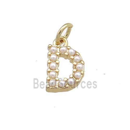 Copper Letter-D Pendant Pave Pearlized Resin Gold Plated