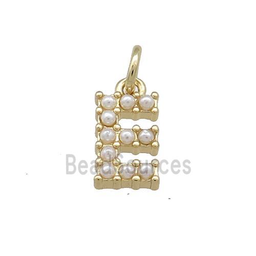 Copper Letter-E Pendant Pave Pearlized Resin Gold Plated