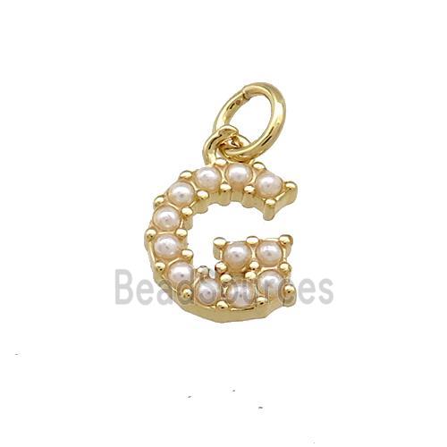 Copper Letter-G Pendant Pave Pearlized Resin Gold Plated