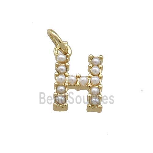 Copper Letter-H Pendant Pave Pearlized Resin Gold Plated