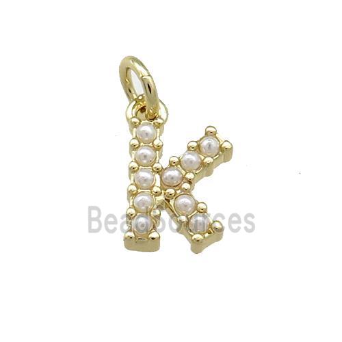 Copper Letter-K Pendant Pave Pearlized Resin Gold Plated