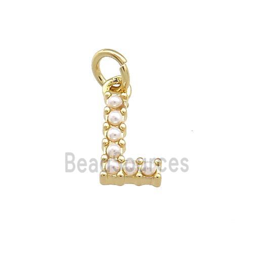 Copper Letter-L Pendant Pave Pearlized Resin Gold Plated