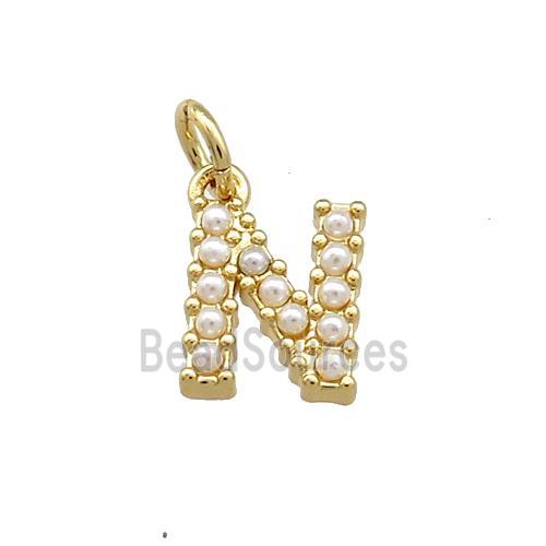 Copper Letter-N Pendant Pave Pearlized Resin Gold Plated