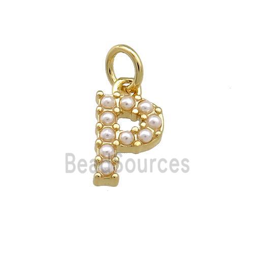 Copper Letter-P Pendant Pave Pearlized Resin Gold Plated