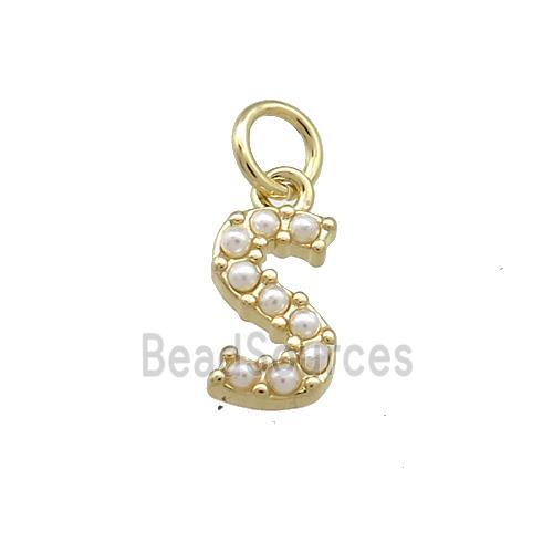 Copper Letter-S Pendant Pave Pearlized Resin Gold Plated