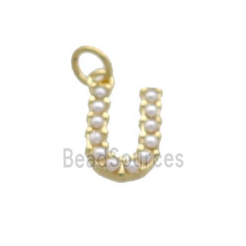 Copper Letter-U Pendant Pave Pearlized Resin Gold Plated