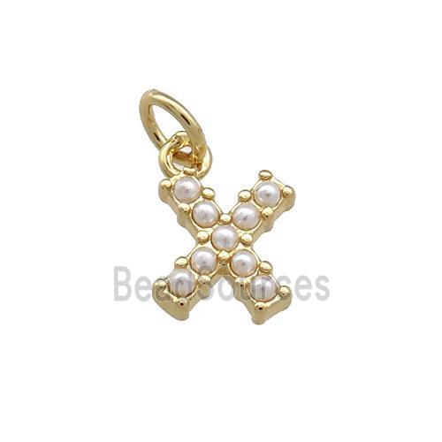 Copper Letter-X Pendant Pave Pearlized Resin Gold Plated