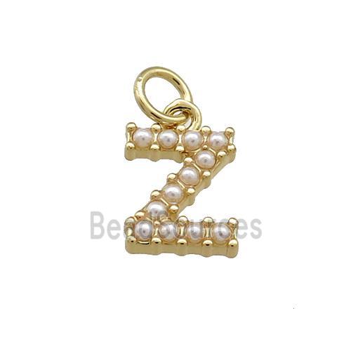 Copper Letter-Z Pendant Pave Pearlized Resin Gold Plated