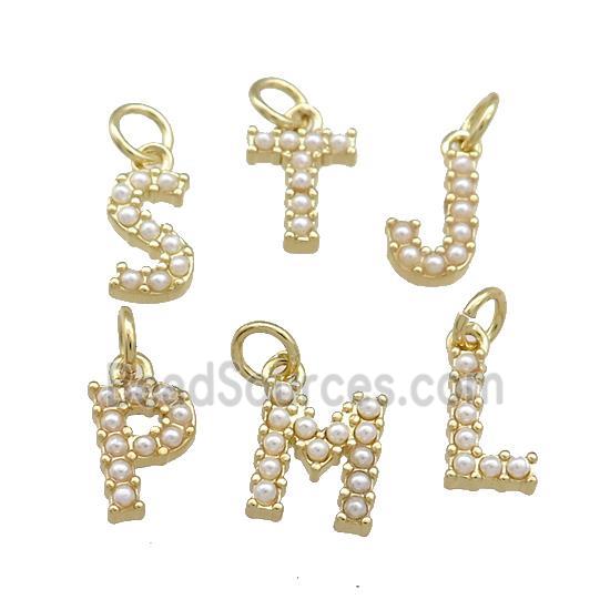 Copper Alphabet Pendant Pave Pearlized Resin Mixed Letters Gold Plated