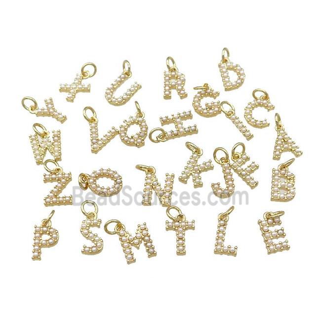 Copper Alphabet Pendant Pave Pearlized Resin Mixed Letters Gold Plated