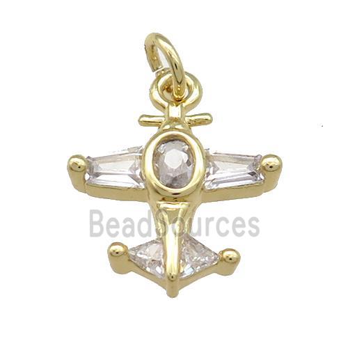 Copper Airplane Pendant Pave Zircon Gold Plated