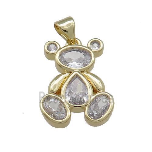 Copper Bear Pendant Pave Zircon Gold Plated